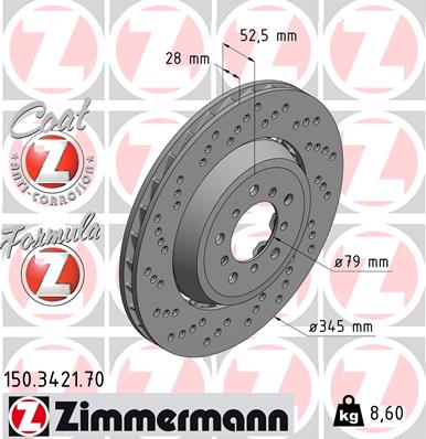 ZIMMERMANN Bremseskive 150342170 venstre foraksel 345mm 28mm for BMW
