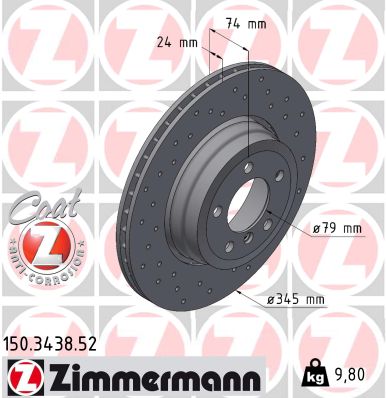 ZIMMERMANN Bremseskive 150343852 bagaksel perforeret 345mm 24mm for BMW