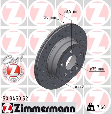 ZIMMERMANN Bremseskive 150345052 bagaksel perforeret 320mm 20mm for BMW
