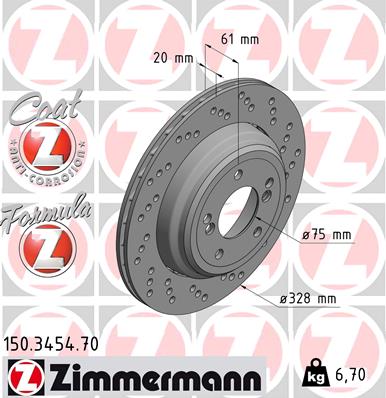 ZIMMERMANN Bremseskive 150345470 Bagaksel højre 328mm 20mm for BMW