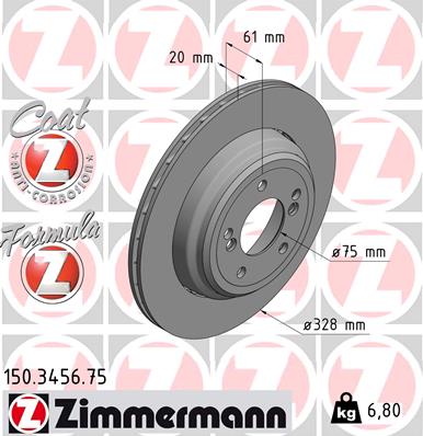 ZIMMERMANN Bremseskive 150345675 Bagaksel højre 328mm 20mm for BMW