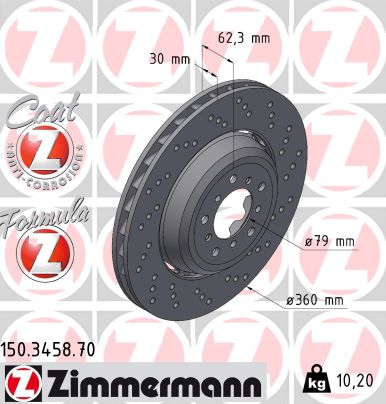 ZIMMERMANN Bremseskive 150345870 højre foraksel 360mm 30mm for BMW