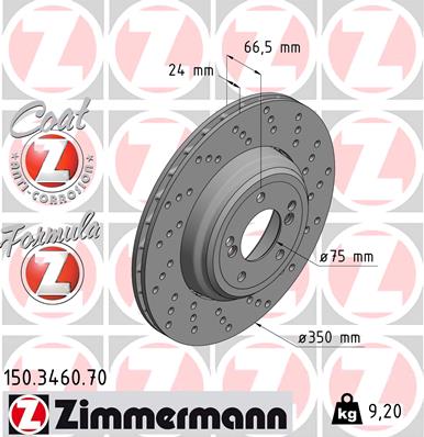 ZIMMERMANN Bremseskive 150346070 Bagaksel højre 350mm 24mm for BMW