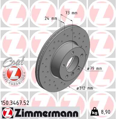 ZIMMERMANN Bremseskive 150346752 foraksel perforeret 312mm 24mm for BMW BMW (BRILLIANCE)