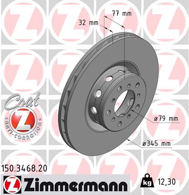 ZIMMERMANN Bremseskive 150346820 venstre foraksel indvendig ventileret 345mm 32mm for BMW