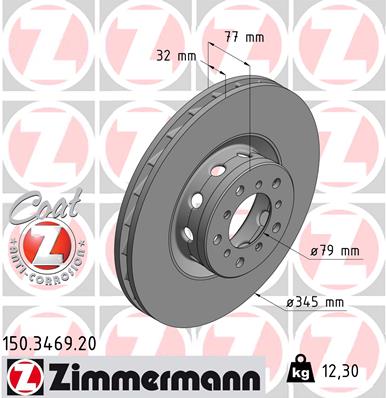 ZIMMERMANN Bremseskive 150346920 højre foraksel indvendig ventileret 345mm 32mm for BMW