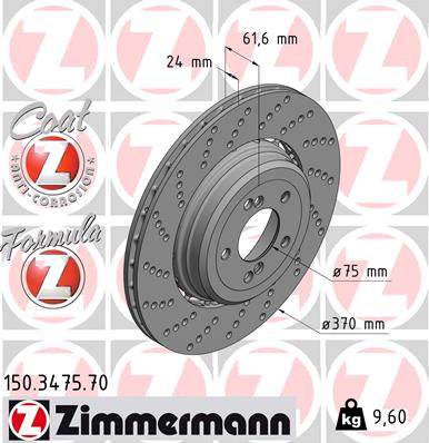 ZIMMERMANN Bremseskive 150347570 Bagaksel venstre 370mm 24mm for BMW