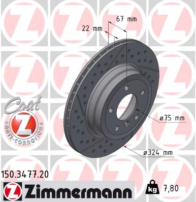 ZIMMERMANN Bremseskive 150347720 bagaksel Sænket 324mm 22mm for BMW