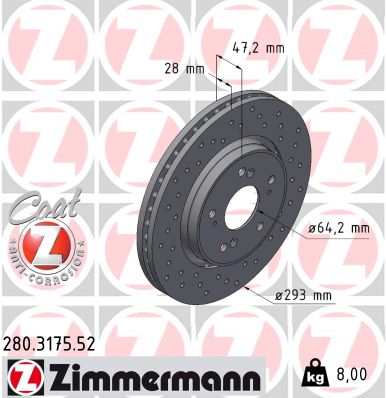 ZIMMERMANN Bremseskive 280317552 foraksel perforeret 293mm 28mm for HONDA