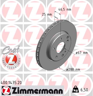ZIMMERMANN Bremseskive 400143520 foraksel ventileret 288mm 25mm for MERCEDES-BENZ