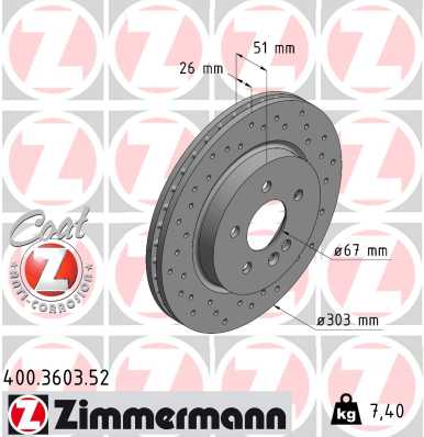 ZIMMERMANN Bremseskive 400360352 foraksel perforeret 303mm 26mm for MERCEDES-BENZ
