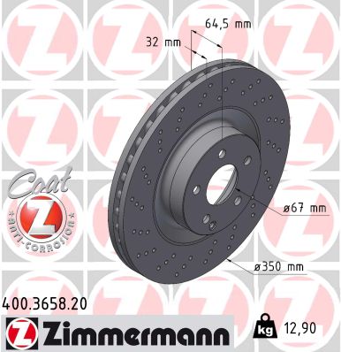 ZIMMERMANN Bremseskive 400365820 foraksel perforeret 350mm 32mm for MERCEDES-BENZ