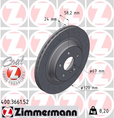ZIMMERMANN Bremseskive 400366152 bagaksel perforeret 320mm 24mm for MERCEDES-BENZ