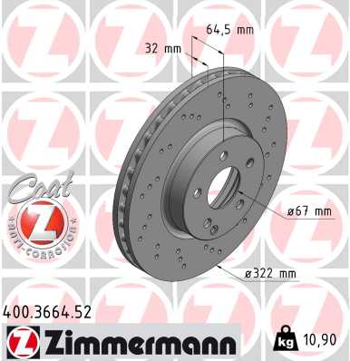 ZIMMERMANN Bremseskive 400366452 foraksel perforeret 322mm 32mm for MERCEDES-BENZ (BBDC) MERCEDES-BENZ