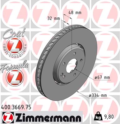 ZIMMERMANN Bremseskive 400366975 højre foraksel 334mm 32mm for MERCEDES-BENZ