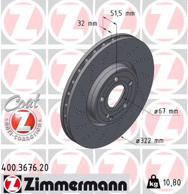 ZIMMERMANN Bremseskive 400367620 foraksel perforeret 322mm 32mm for MERCEDES-BENZ