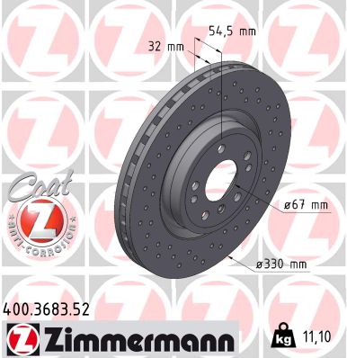 ZIMMERMANN Bremseskive 400368352 foraksel perforeret 330mm 32mm for MERCEDES-BENZ