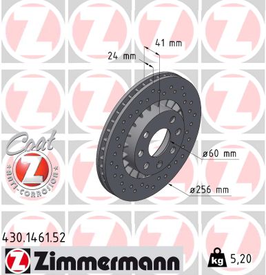 ZIMMERMANN Bremseskive 430146152 foraksel perforeret 256mm 24mm for OPEL GENERAL MOTORS DAEWOO