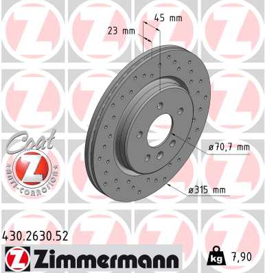 ZIMMERMANN Bremseskive 430263052 bagaksel perforeret 315mm 23mm for OPEL GENERAL MOTORS