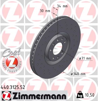 ZIMMERMANN Bremseskive 440312552 foraksel perforeret 340mm 30mm for CITROËN/PEUGEOT