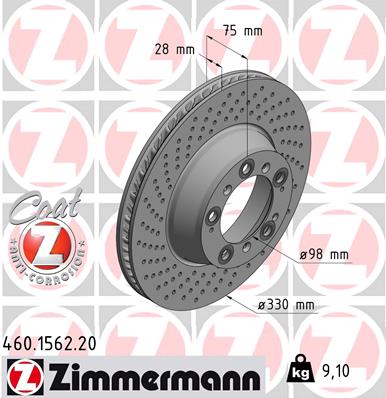 ZIMMERMANN Bremseskive 460156220 Bagaksel venstre perforeret 330mm 28mm for PORSCHE
