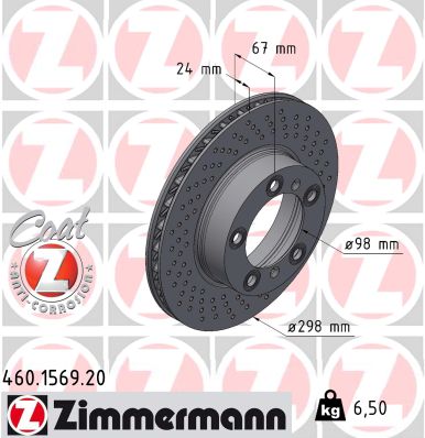 ZIMMERMANN Bremseskive 460156920 højre foraksel perforeret 298mm 24mm for PORSCHE