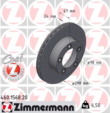 ZIMMERMANN Bremseskive 460156820 venstre foraksel perforeret 298mm 24mm for PORSCHE