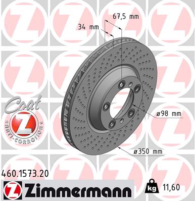ZIMMERMANN Bremseskive 460157320 venstre foraksel perforeret 350mm 34mm for PORSCHE