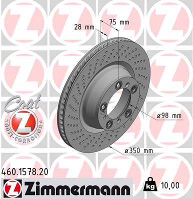 ZIMMERMANN Bremseskive 460157820 Bagaksel venstre perforeret 350mm 28mm for PORSCHE