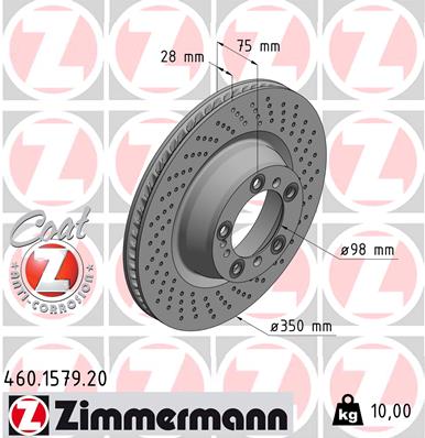 ZIMMERMANN Bremseskive 460157920 Bagaksel højre perforeret 350mm 28mm for PORSCHE