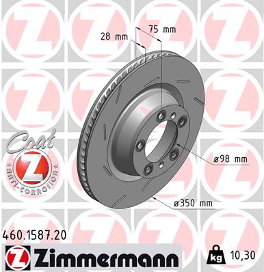 ZIMMERMANN Bremseskive 460158720 Bagaksel højre lukket 350mm 28mm for PORSCHE