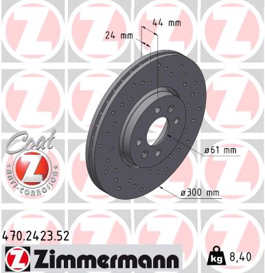 ZIMMERMANN Bremseskive 470242352 foraksel perforeret 300mm 24mm for RENAULT