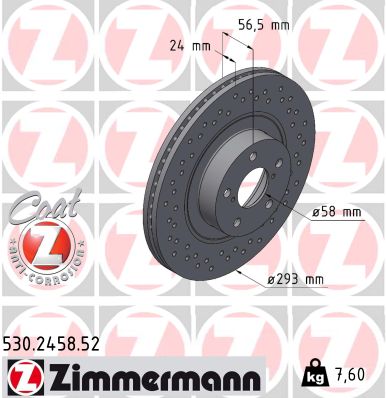 ZIMMERMANN Bremseskive 530245852 foraksel perforeret 293mm 24mm for SUBARU TOYOTA