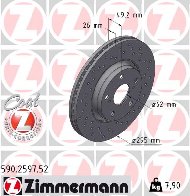ZIMMERMANN Bremseskive 590259752 foraksel perforeret 295mm 26mm for TOYOTA