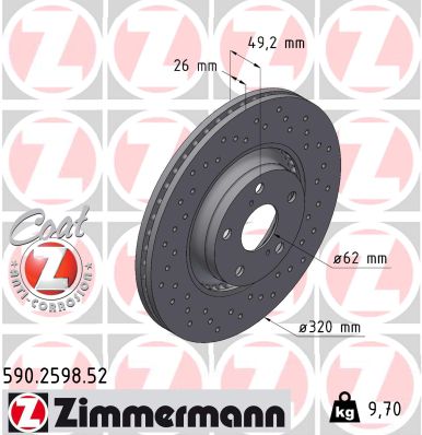 ZIMMERMANN Bremseskive 590259852 foraksel perforeret 320mm 26mm for TOYOTA