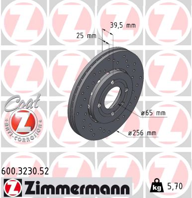 ZIMMERMANN Bremseskive 600323052 foraksel perforeret 256mm 25mm for VAG
