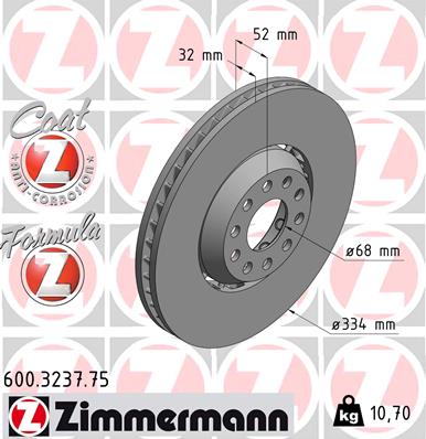ZIMMERMANN Bremseskive 600323775 venstre foraksel 334mm 32mm for VAG