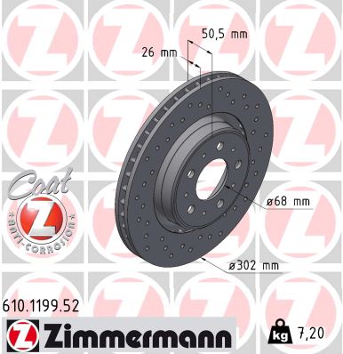 ZIMMERMANN Bremseskive 610119952 foraksel perforeret 302mm 26mm for VOLVO