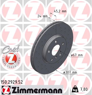 ZIMMERMANN Bremseskive 150292952 foraksel perforeret 307mm 24mm for BMW (BRILLIANCE) MINI BMW