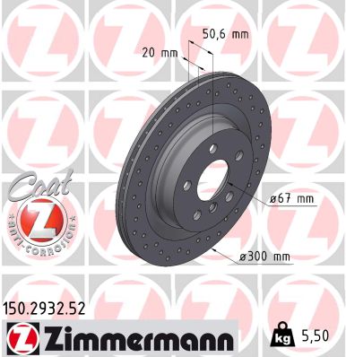 ZIMMERMANN Bremseskive 150293252 bagaksel perforeret 300mm 20mm for ZINORO BMW