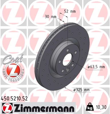 ZIMMERMANN Bremseskive 450521052 foraksel perforeret 325mm 30mm for JAGUAR LAND ROVER (CHERY)
