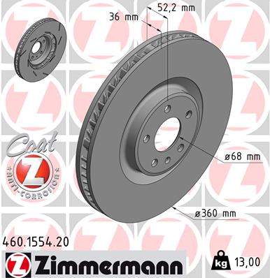 ZIMMERMANN Bremseskive 460155420 venstre foraksel lukket 360mm 36mm for PORSCHE