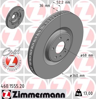 ZIMMERMANN Bremseskive 460155520 højre foraksel lukket 360mm 36mm for PORSCHE