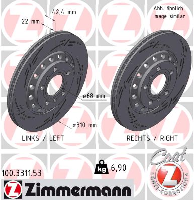 ZIMMERMANN Bremseskive 100.3311.53 bagaksel lukket 310mm 22mm for VAG