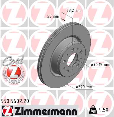 ZIMMERMANN Bremseskive 550560220 foraksel ventileret 320mm 25mm for TESLA