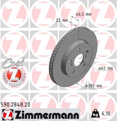 ZIMMERMANN Bremseskive 590284820 foraksel indvendig ventileret 283mm 22mm for TOYOTA
