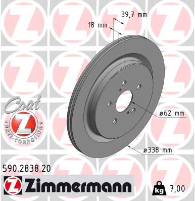 ZIMMERMANN Bremseskive 590283820 bagaksel indvendig ventileret 338mm 18mm for LEXUS