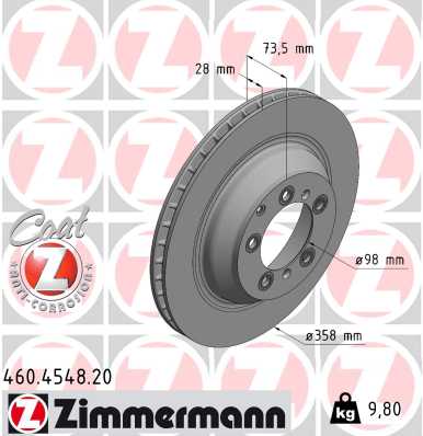 ZIMMERMANN Bremseskive 460454820 bagaksel indvendig ventileret 358mm 28mm for VAG