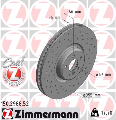 ZIMMERMANN Bremseskive 150298852 foraksel perforeret 395mm 36mm for BMW
