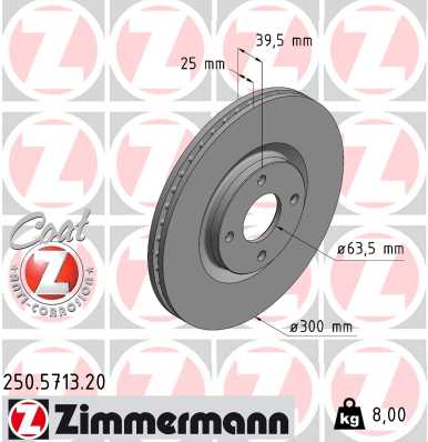 ZIMMERMANN Bremseskive 250571320 foraksel ventileret 300mm 25mm for FORD